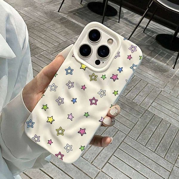 Simple Color Stars Cute Prints Phone Case For iPhone 17 16 15 13 12 11 Pro Max 14 Plus 17Air Wrinkle Wave Soft Silicone Cover