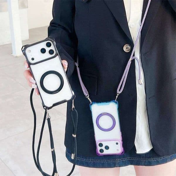 Fashion Gradient Colorful PC Magnetic Bracket Case For IPhone 17 Max Air 16 15 14 13 12 11 Pro With Wristrap Anti-Drdp Coner
