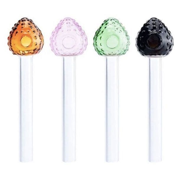 Wholesale Colorful Strawberry shape 10cm glass oil burner pipe Bubbler Straight thick heady tube nails pipes for smoking