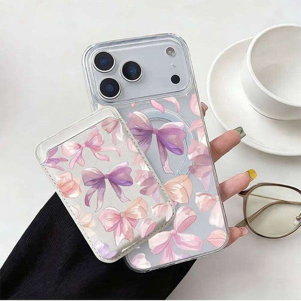 Gradient Bowknot Magsafe wallet Magnetic Card holder Phone Case For iPhone 16 13 11 15 12 14 17 Pro Max Cases 16E Plus Cover
