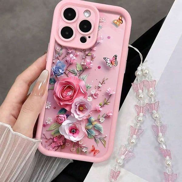Luxury Strap Case 17 15 16 14 Pro Max Plus Cases Coquet Flowers Pattern For iPhone 13 11 12 XR 7 With Lanyard Cover