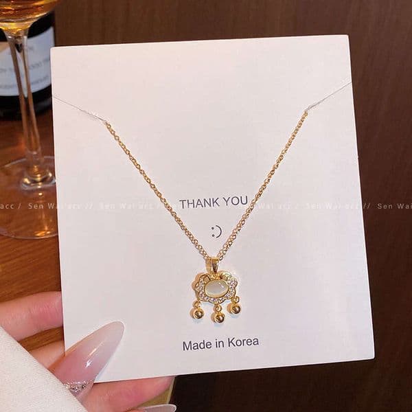Designer Jewelry Luxury Jewelry New Chinese-Style Cat's Eye Stone Peace Lock Necklace For Women, Fashionable And Versatile, Sparkling Zirconium Titanium Steel Colla