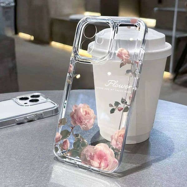 Rose Flower Phone For 16 Case iPhone 17 15 14 11 13 12 Pro Max 16e 7 8 Plus XR SE Shockproof Clear Soft Cover