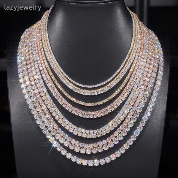 Through GRA test s925 Moissanite 5mm tennis necklace, VVS Moissanite tennis bracelet is suitable for rock rappers hip-hop daily wear accessories