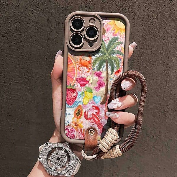 Summer Beach Collage Silicone Phone Case For iPhone 16 17 15 14 13 12 11 Pro Max 16E 7 8 Plus XR XS With Lanyard Cover