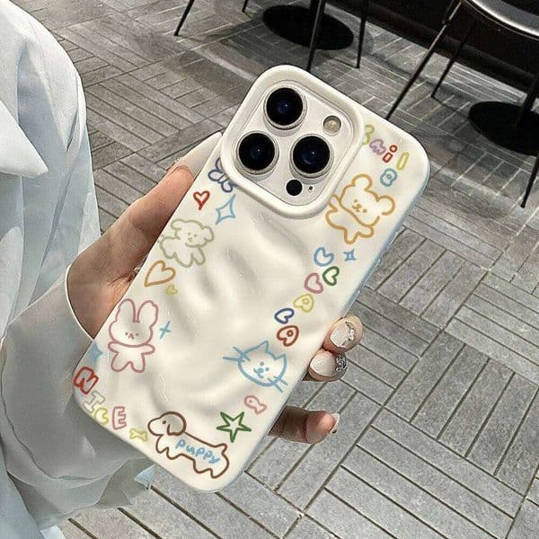 amiable Line Drawing Cartoon Phone Case For iPhone 16 15 13 12 11 Pro Max 14 Plus 17 Air Wrinkle Wave Soft Silicone Cover