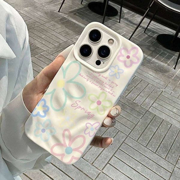 Minimalist Spring flowers Phone Case For iPhone 16 13 12 11 Pro Max 14 15 Plus 17 Air Wrinkle Wave Soft Silicone Cover