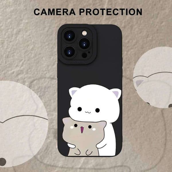 Cute Couple Cat Pattern Phone Case For iPhone 16 15 14 12 11 Pro Max X XS XR 7 8 Plus SE 16Pro 16E 13 TPU Soft Matte Cover