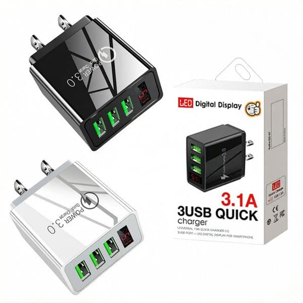 3.1A USB Charger 3 Ports Quick Charge Fast Charging Home Wall Charger With LED Digital Display Travel Power Adapter For iPhone Samsung Xiaomi Huawei Gaming