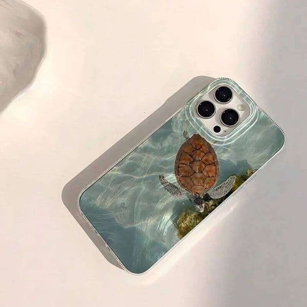 Phone Case For iPhone 16 15 14 13 12 11 Pro 16E 15Pro 16Pro X XS Max XR SE 2 7 8 Plus Cool Turtle Seaside Pattern IMD Cover