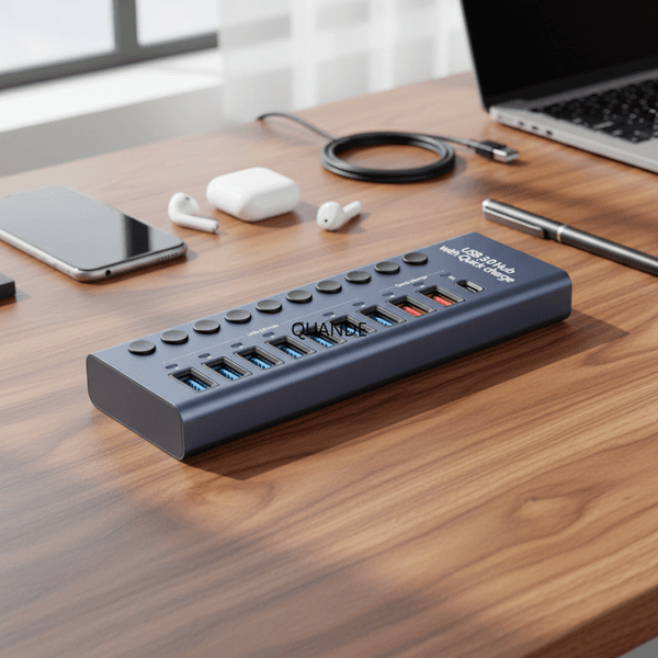 10 Ports Aluminum Alloy Independent Switches 5Gbps High Speed USB 3.0 Type-C Hub PD 20W Charging Efficient Office Stock