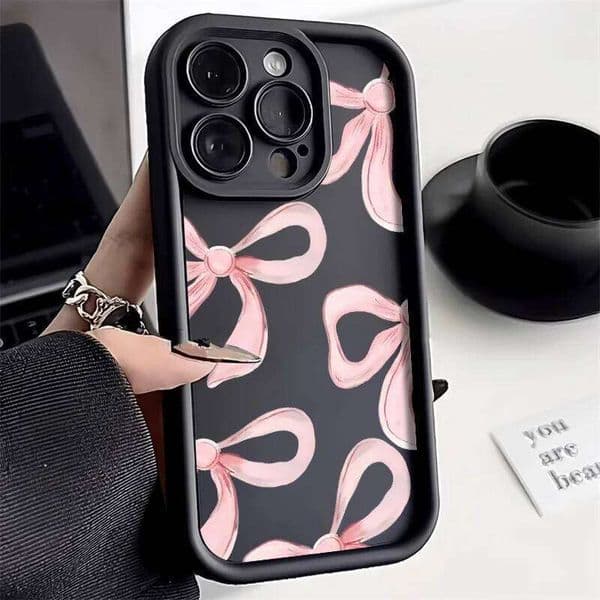 Liquid Silicone Case For iPhone 13 12 11 15 14 16 Pro Max X XR XS 7 8 Plus SE 2020 Pink Bowknot Bow Shockproof Soft Phone Cover