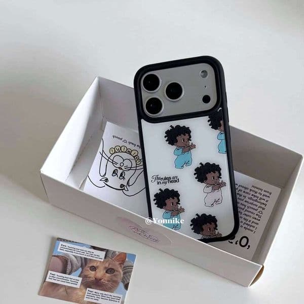Ins Cute Black Skin Doll Shockproof Phone Case For iPhone 17Air 17 16 15 14 13 12 11 Pro Max 7 8 Plus Mini X XR XS MAX Y2K Cover