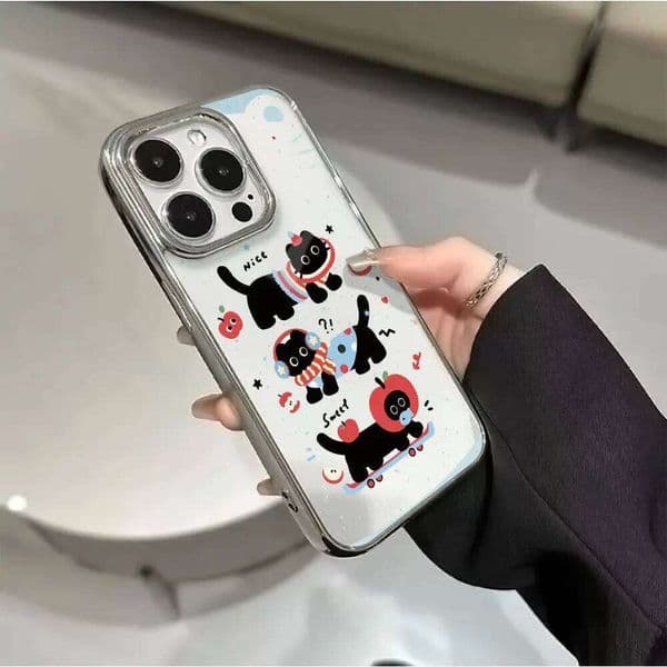 Full screen Cute Cat Electroplated Phone Case For iPhone 16 14 13 12 11 Pro Max 15 Plus X XS 17 Air Shockproof Clear Cover