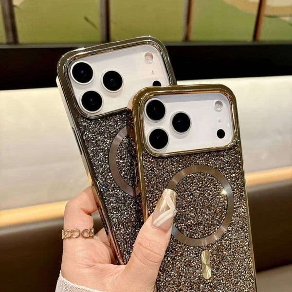 Light Luxury Glitter Shining Diamond Plating Edge Case For IPhone 17 Pro Max Air 16 15 14 13 12 11 Plus Magnetic Charging Cover