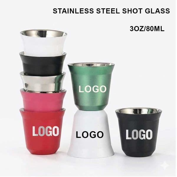 Personalized Wholesale 3oz Double Wall Stainless Steel Shot-Tumbler with Flared Rim, Shatterproof Mini Event Promotional Cup Bul