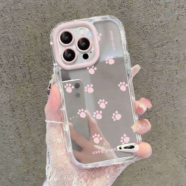 Simple Cute Cat Paws Air Cushion Mirror Phone Case For iPhone 17 15 14 16 Max 13 12 11 Pro XR XS 7 8 Plus 17Air Girl Cover