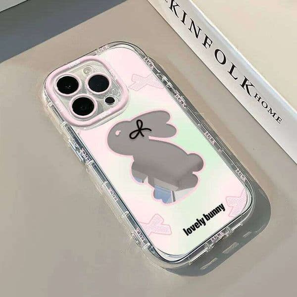 Lovely Bunny Pattern Air Cushion Mirror Phone Case For iPhone 17 15 14 16 Max 13 12 11 Pro XR XS 7 8 Plus 17Air Cute Cover