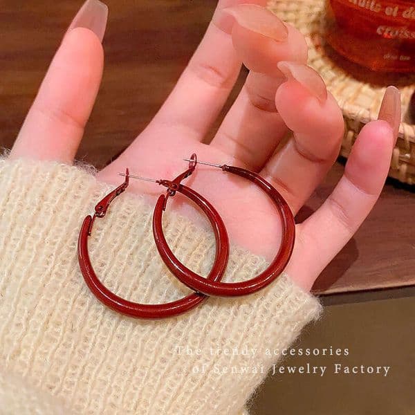 Designer Jewelry Luxury Jewelry Ankora Red Plain Hoop For Women, High-End, Stylish, Versatile, Trendy, European And American Exaggerated Personality Earrings