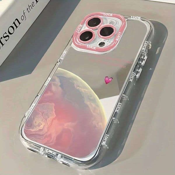 Pink Love Heart Luxury Makeup Mirror Protective Case For iPhone 16 12 13 14 15 17 Pro Max 7 8 Plus 16E X XS XR 17Air Phone Cover