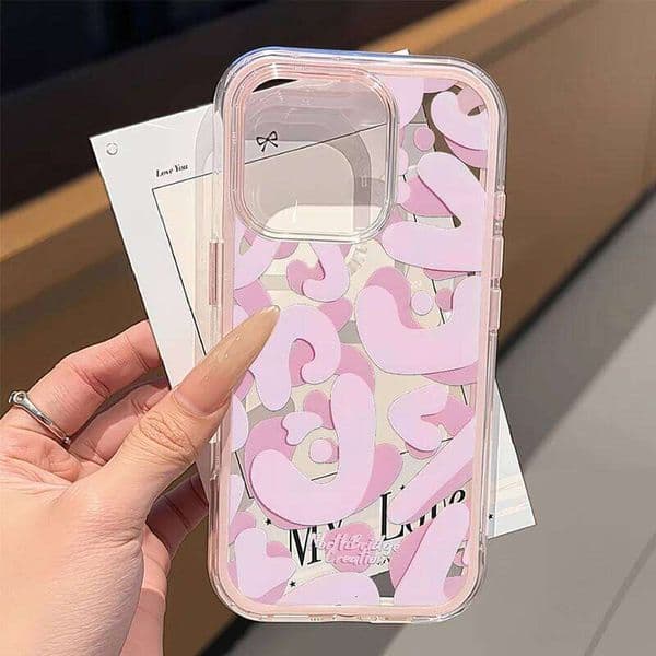 Transparent Phone For 16 Case Funda iPhone 15 13 11 12 14 Pro Max 17 Air Soft Pink Letter Graffiti Back Cover