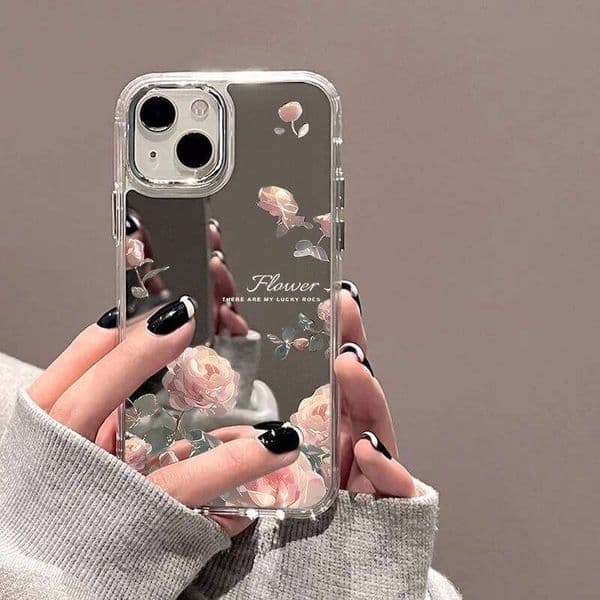 Rose Flower Phone For 16 Case Funda iPhone 13 11 17 12 14 15 Pro Max Plus XR XS Shockproof Make Up Mirror Cover