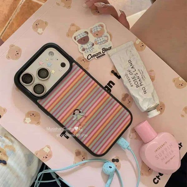 Korean Ins Colorful Stripe Retro Resin Shock Proof Phone Case For Samsung Galaxy S23 S24 S25 S26 FE Plus Ultra Edge Y2K Cover