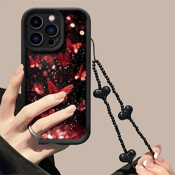 Samsung Galaxy S21 S25 S24 S23 S22 Ultra Plus FE Dark Butterfly Print Cover For A16 A15 A36 A54 A55 A56 Lanyard Case