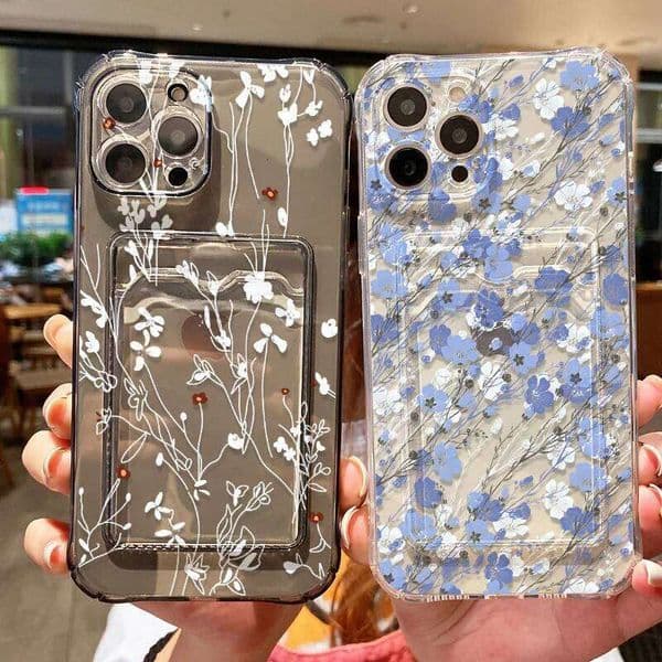 Korean Cute Flower Wallet Card Bag Phone Case For iPhone 11 13 12 14 15 16 Pro Max XR XS X 8 7 Plus SE Soft Transparent Cover