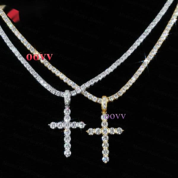 Hip Hop Moissanite Cross Pendant Iced Out Necklace GRA VVS 3mm Round Custom Moissanite Pendant