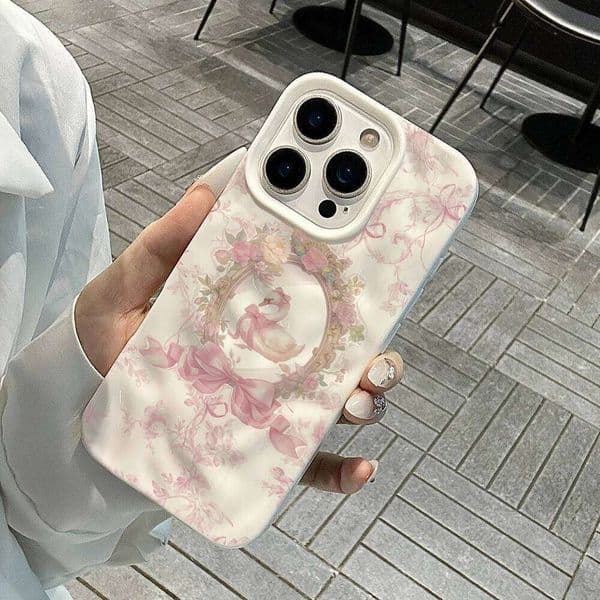 Korean Girl Cute Swan Pattern Phone Case For iPhone 17 16 15 13 12 11 Pro Max 14 Plus 17Air Wrinkle Wave Soft Silicone Cover