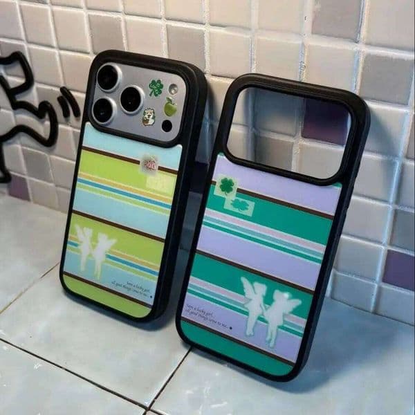 Korean Ins Colorful Green Stripe Phone Case For iPhone 17Air 17 16 15 14 13 12 11 Pro Max 7 8 Plus Mini X XR XS MAX Y2K Cover