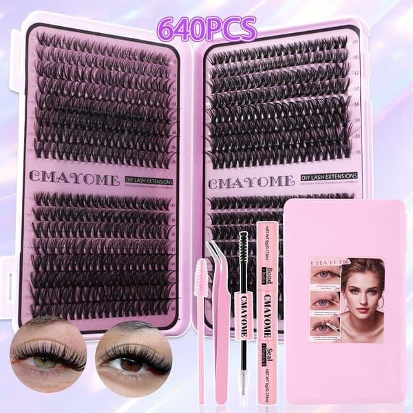 DIY Individual Lashes Fluffy Wispy Eyelash Clusters Natural Looking Lash Extensions Kit with Lash Bond and Seal Strong Hold DIY Segmented Eyelashes for Women