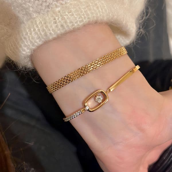 18K Gold Plated Flat Mesh Band Bracelet Minimalist Vintage Geometric Bracelet for WomenDainty Everyday Jewelry Wholesale