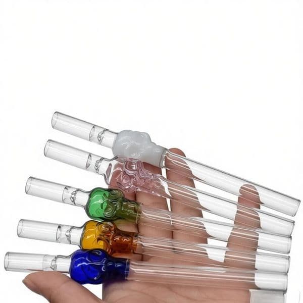 Wholesale Colorful SKull Design Glass Smoking One Hitter Pipes Holder Filter Mouthpiece Smoking cigarette Taster Hand Pipe