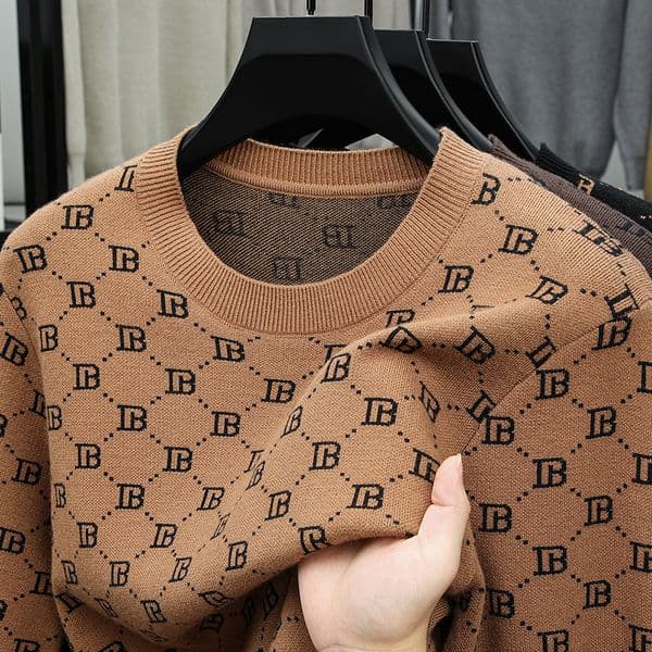 Luxury Brand Designer Clothes Luxury Brand Designer Clothes New Autumn Textured Knit Sweater For Men, High Elasticity, Slim Fit, Stylish Letter Print, High-End