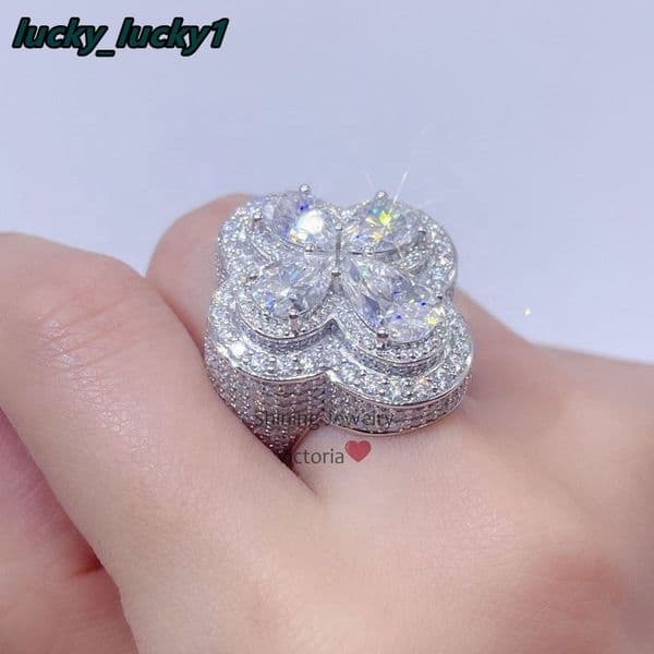 Drop Shipping Solid Silver Pear Cut Luxury Hip Hop Vvs Moissanite Diamond Cluster Ring
