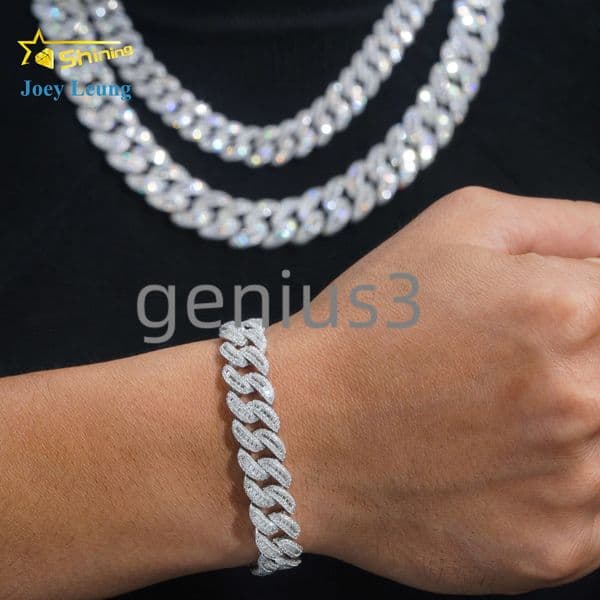 Hip Hop Jewelry 12mm 16mm 925 Sterling Silver Iced Out Custom Baguette Initial Necklace VVS Moissanite Cuban Link Chain