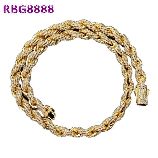 925 Sterling Silver Iced VVS Moissanite Diamond Bracelet and Necklace Hip Hop Style Cuban Chain with Rope Twist Luxury Jewelry