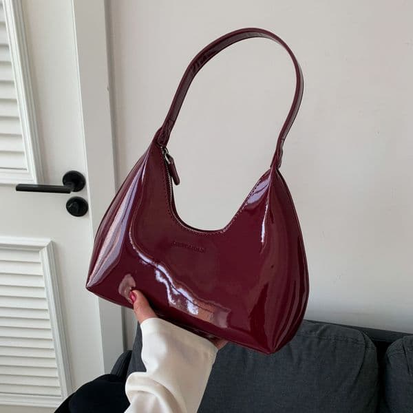 Free Shipping High Value Patent Leather Hobo Tote Bag for Women Minimalist Top Handle Shoulder Handbag