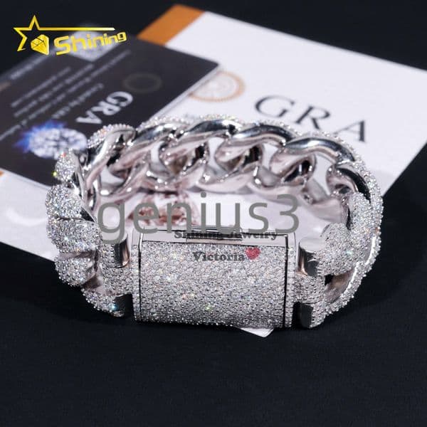 Luxury Hip Hop Style Jewelry Custom Lack 925 Silver White Gold Plated 23MM Moissanite Diamond Cuban Link Bracelet Mens