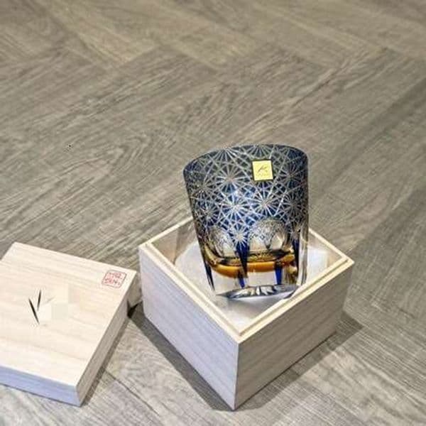 Edo Kiriko Blue Daisy Handmade Liquor Crystal Whiskey High-Quality Household Glass