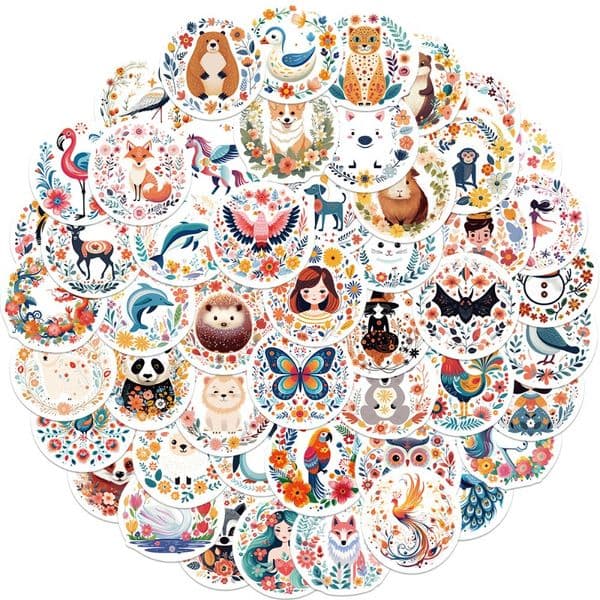 50 cartoon flower animals cute hand account stickers waterproof pvc children's creative decorative water cup mobile phone stickers