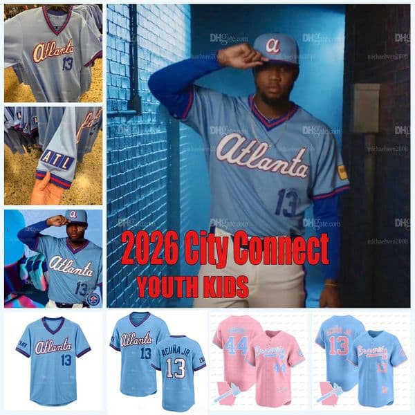YOUTH KIDS Atlantas Braves 2026 City Connect Jersey Ronald Acuna Jr Michael Harris II Austin Riley Matt Olson Mauricio Dubon Ozzie Albies Baldwin Suarez Strider 123