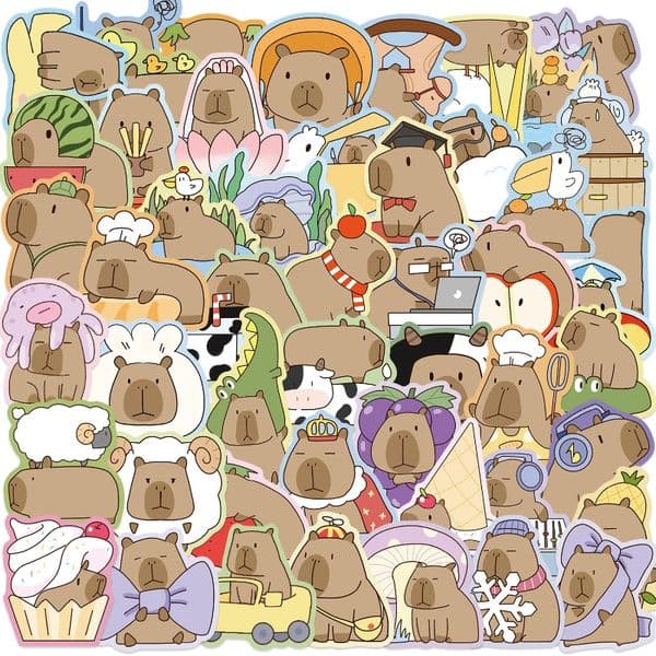 50 new capybara stickers decorative DIY notebook mobile phone suitcase hand account waterproof stickers