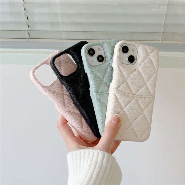 Phone Case For iPhone 16 Pro Max Chanel Style Quilted Luxury Apple 11 Lychee Pattern 13 Leather 12 Card