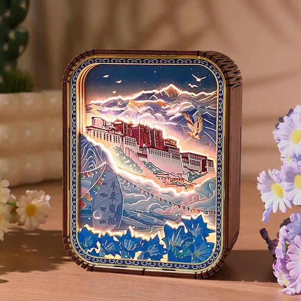 Potala Palace 3D Wooden Carving Night Light, Tibetan Cultural Creative Gift, Desk Decor Ornament