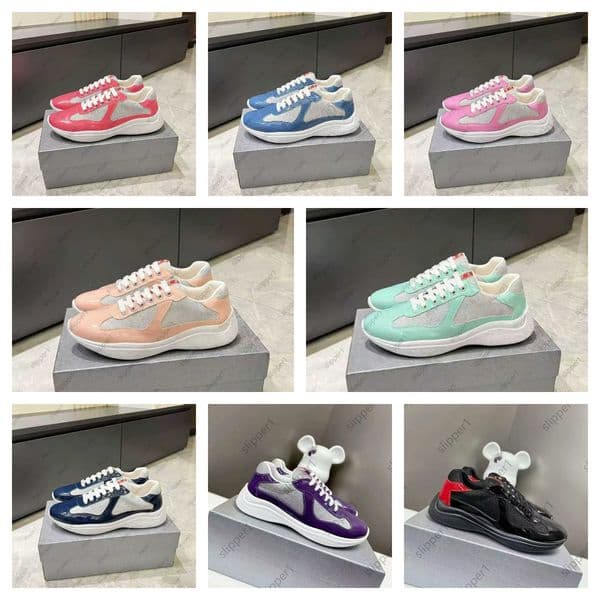Designer Sneakers classic shiny leather nylon mens and womens running shoes outdoor training shoes white black blue red green purple yellow pink etc leather casuals