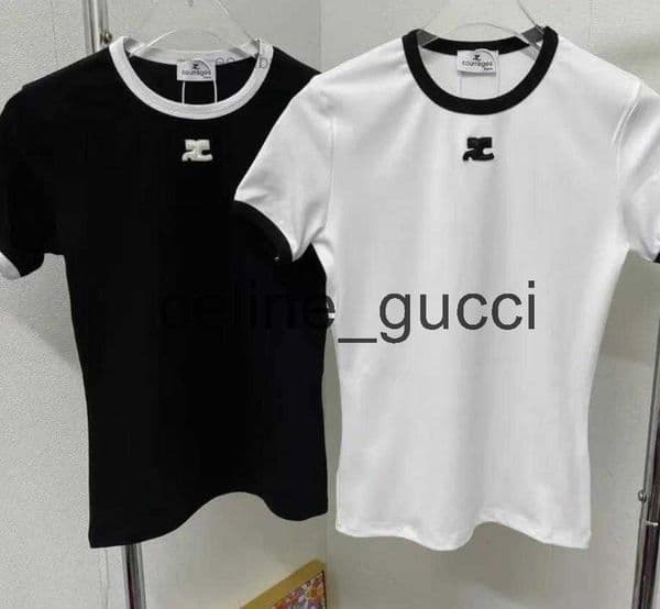 Designer T Shirt Summer Short Sleeve Women Tshirt Contrast Color Embroidery Slim Fit Top Tee good