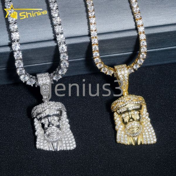 Fine Jewelry Custom Hip Hop Pendants 925 Sterling Silver VVS Diamond Custom Jesus Pendant Moissanite Necklace